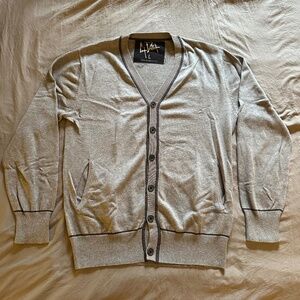 Men's 100% Cotton Gray Cardigan Sweater, Large